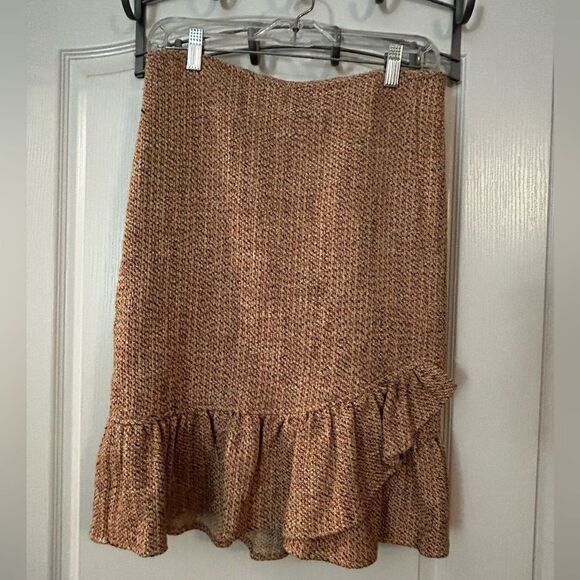 Anthropologie x Samantha Dru Tweed Wrapped Ruffle Hem Skirt Coral Peach womens 6 - Picture 1 of 16
